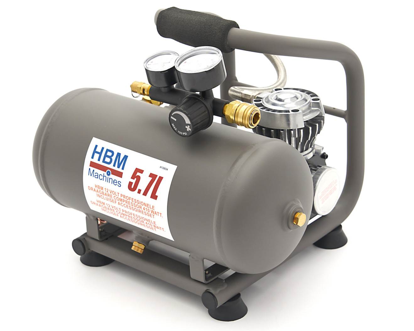 HBM 12 Volt tragbarer Kompressor mit Digitalanzeige, LED-Leuchten und  Zubehörsatz